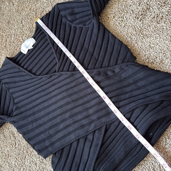 Cinq A Sept Black Titania Ribbed Wrap Front Sweater V Neck Top - Picture 5 of 8